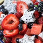 Berry Fruit Salad with dragonfruit cut into stars.