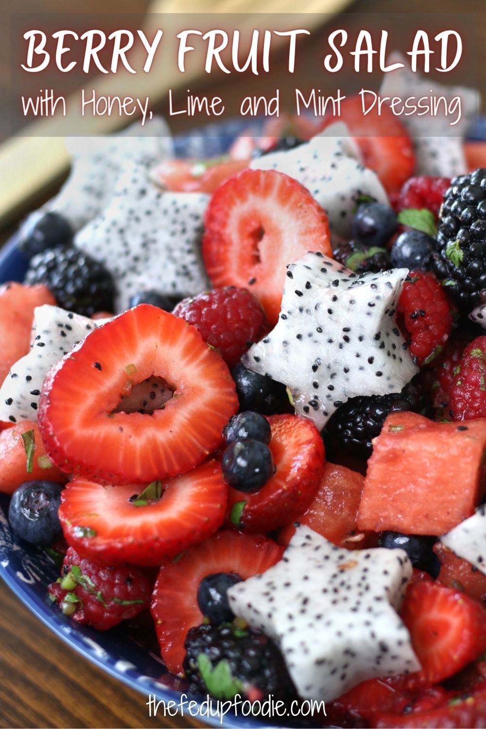Berry Fruit Salad with a honey, lime and mint dressing is a beautiful and tasty addittion to summer parties. With strawberries, watermelon, blueberries, raspberries, blackberries and dragonfruit, this recipe is perfect as a side dish or fun summer dessert. 
#BerryFruitSalad #BerryFruitSaladWithMint #BerryFruitSaladWithHoney #BerryFruitSaladWithHoneyLimeDressing #FunSummerDessert #SummerBerryFruitSaladWithHoneyLimeGlaze #SummerFruitSalad #FruitSaladIdeas #BestSummerFruitSalad #DragonfruitSalad #DragonfruitSaladRecipe