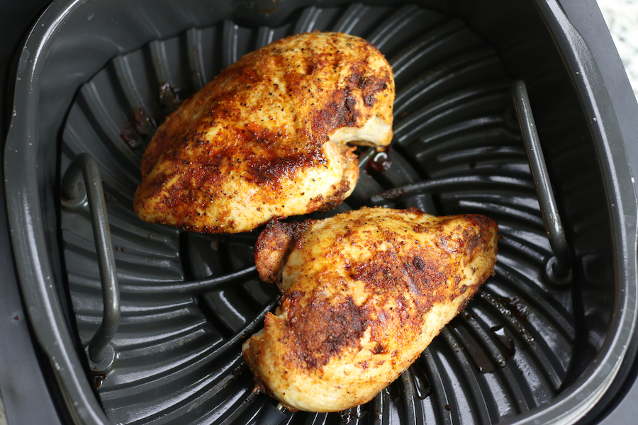 Air Fryer Boneless Chicken Breasts cooked with a simple homemade chicken seasoning.