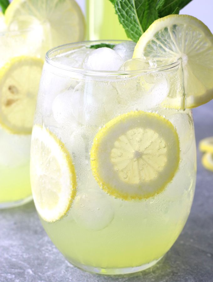 Up close photo of a Limoncello Spritz.