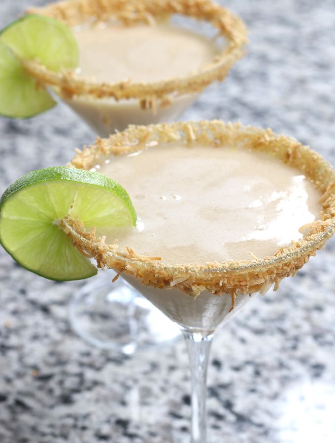 Key Lime Martini in martini glasses.