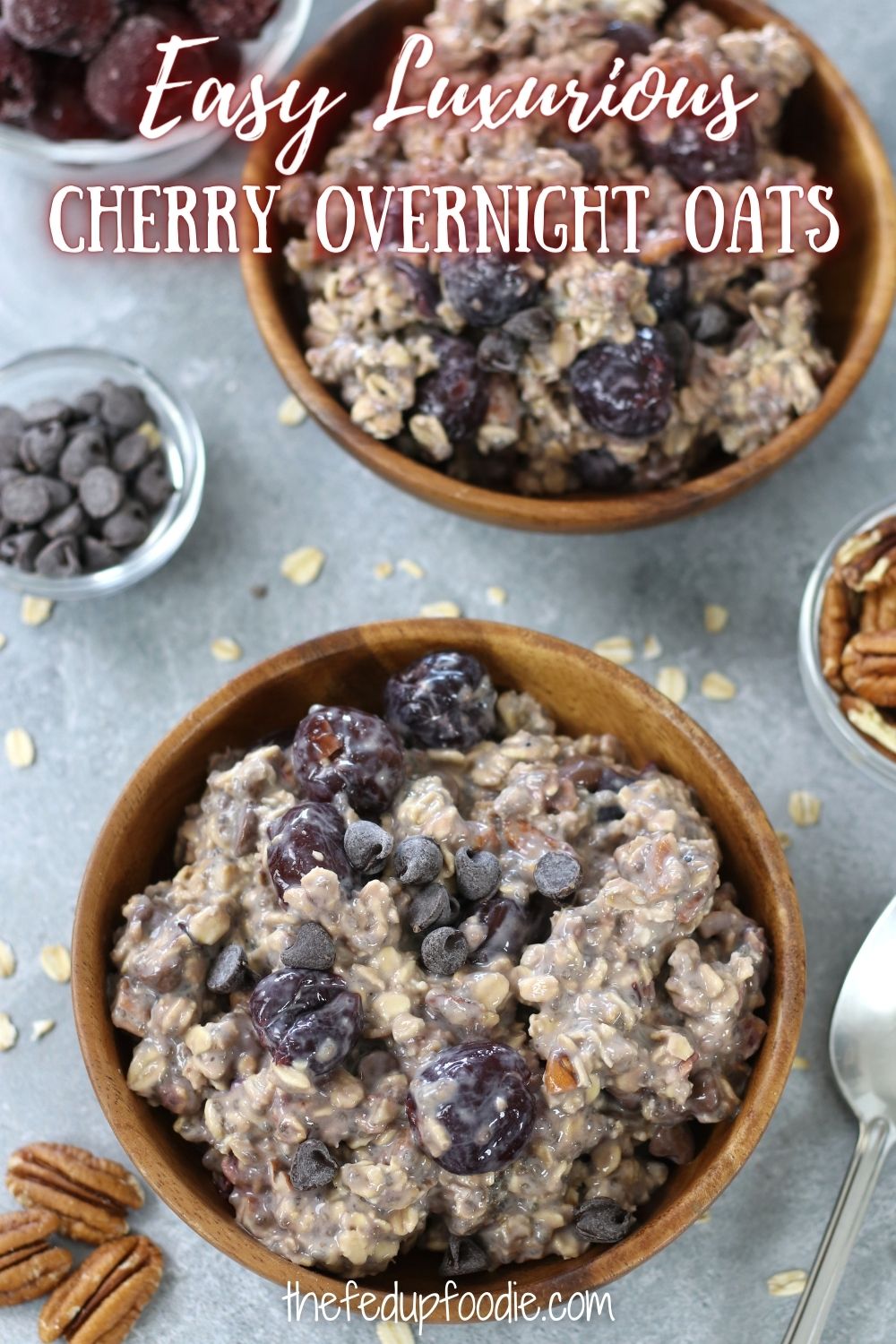 Cherry Overnight Oats is an incredibly easy, healthy and luxurious breakfast meal prep recipe perfect for busy mornings. This recipe has vegan options and is loaded with the wholesome ingredients of chia seeds, flax and rolled oats. 
#OvernightOats #OvernightOatsHealthy #OvernightOatsWithChiaSeeds #VeganOvernightOats #HealthyOvernightOatmeal #CherryOvernightOats #ChocolateCherryOvernightOats #CherryOvernightOatsHealthy