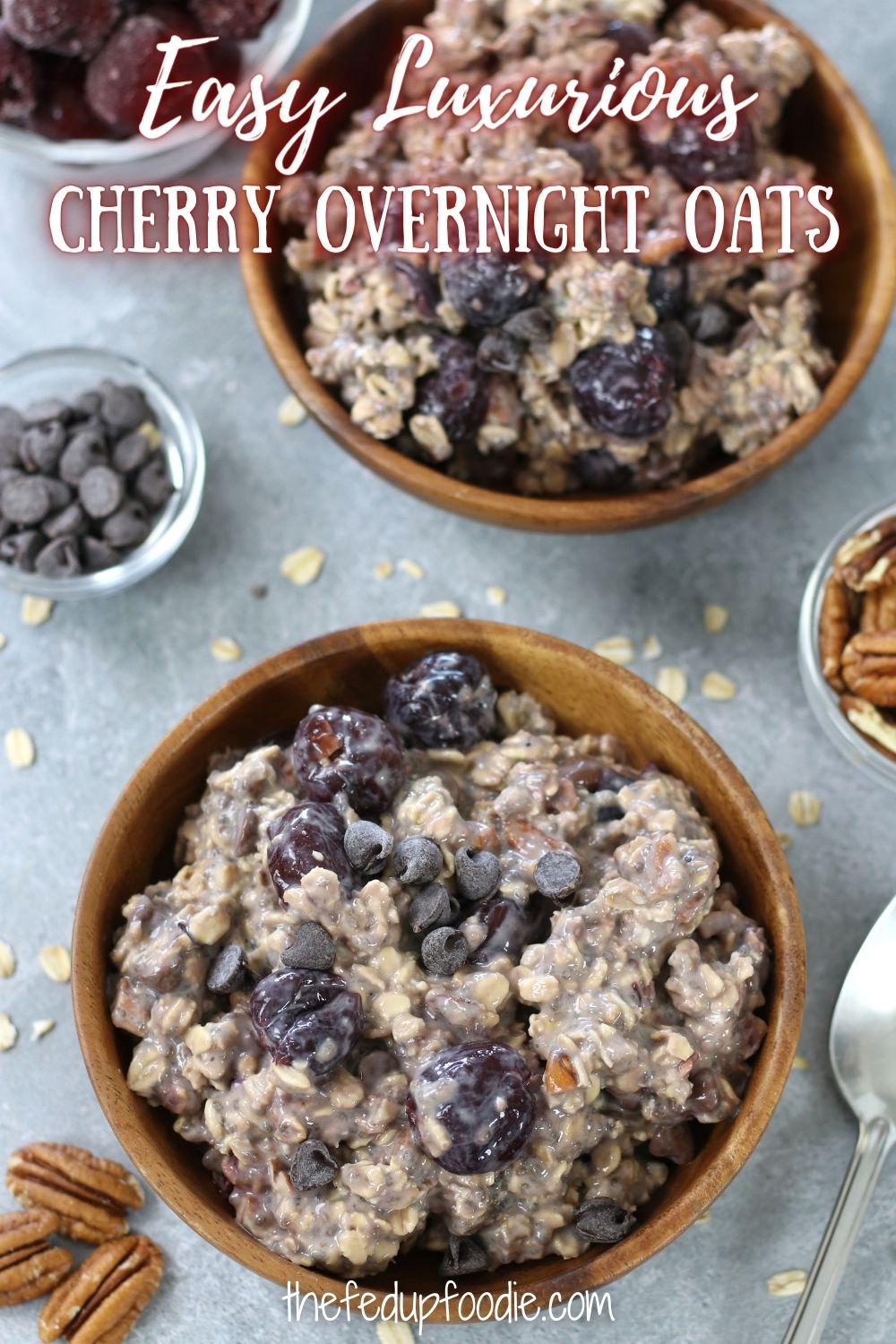 Cherry Overnight Oats is an incredibly easy, healthy and luxurious breakfast meal prep recipe perfect for busy mornings. This recipe has vegan options and is loaded with the wholesome ingredients of chia seeds, flax and rolled oats. 
#OvernightOats #OvernightOatsHealthy #OvernightOatsWithChiaSeeds #VeganOvernightOats #HealthyOvernightOatmeal #CherryOvernightOats #ChocolateCherryOvernightOats #CherryOvernightOatsHealthy