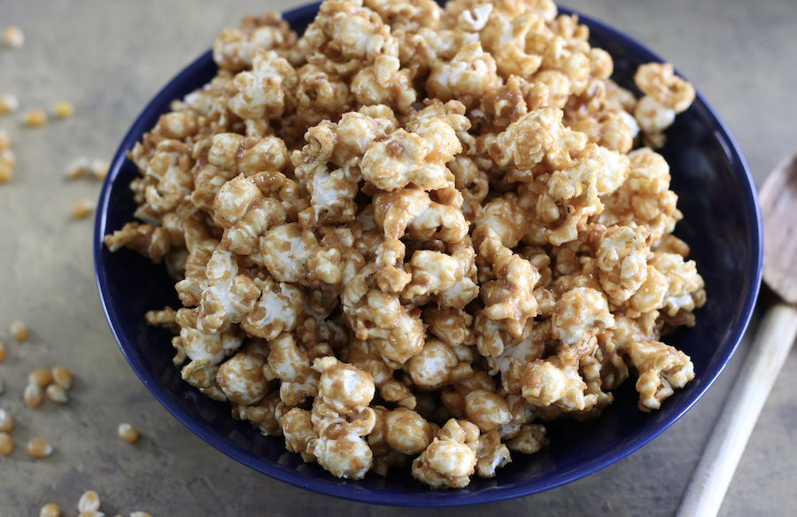 Up close photo of Peanut Butter Honey Popcorn.