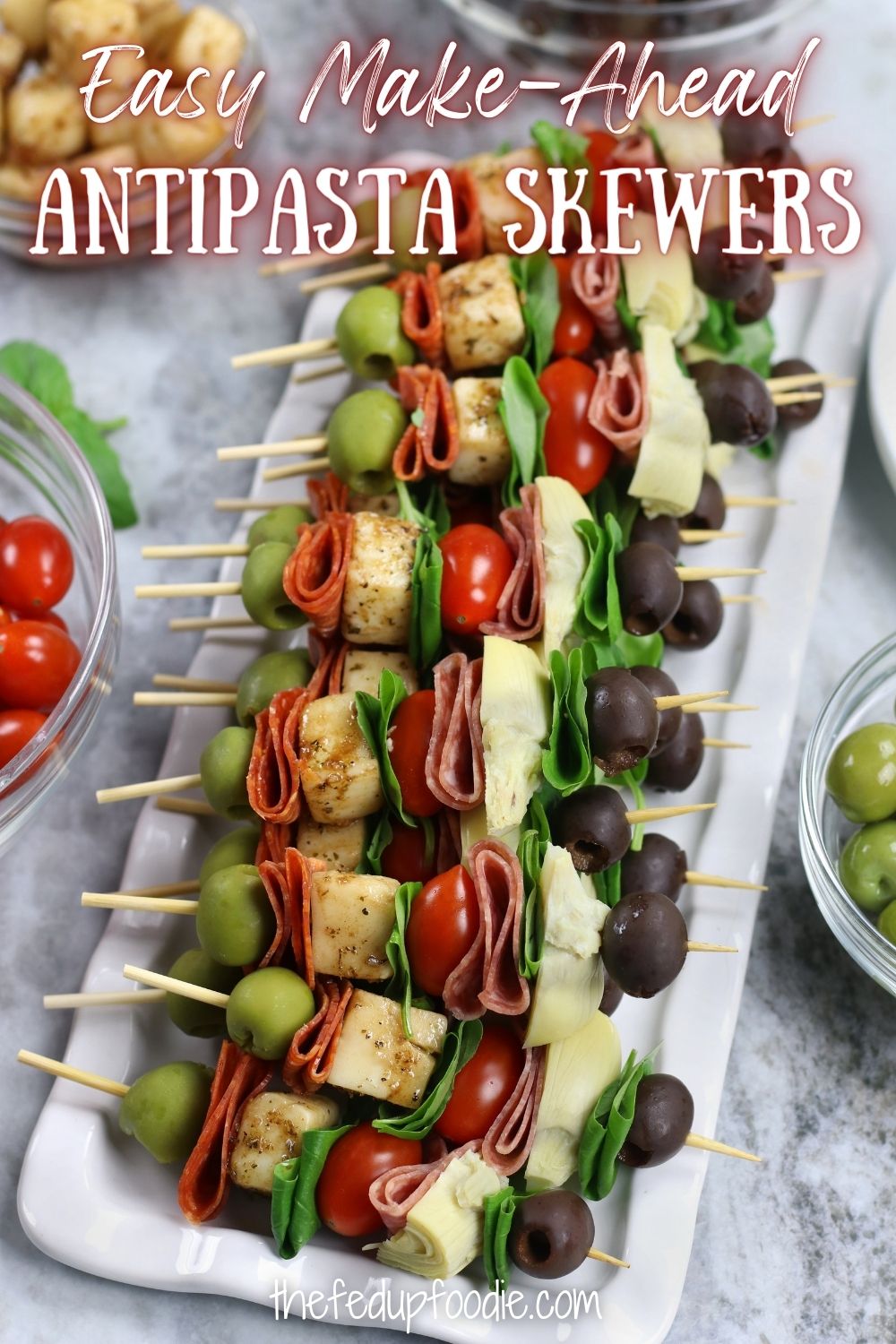 These easy Antipasta Skewers are a delicious cold make-ahead appetizer that are always a crowd pleaser. Perfect for the holidays, summer parties or watching Super Bowl. Included are secrets for the tastiest and most affordable way to make an appetizer on a stick. 
#AntipastoSkewers #AntipastaSkewer #AntipastoSkewersAppetizers #SuperEasyAppetizers #ColdAppetizersForPartyMakeAhead #AppetizersOnAStick #ToothpickAppetizersEasyCold 