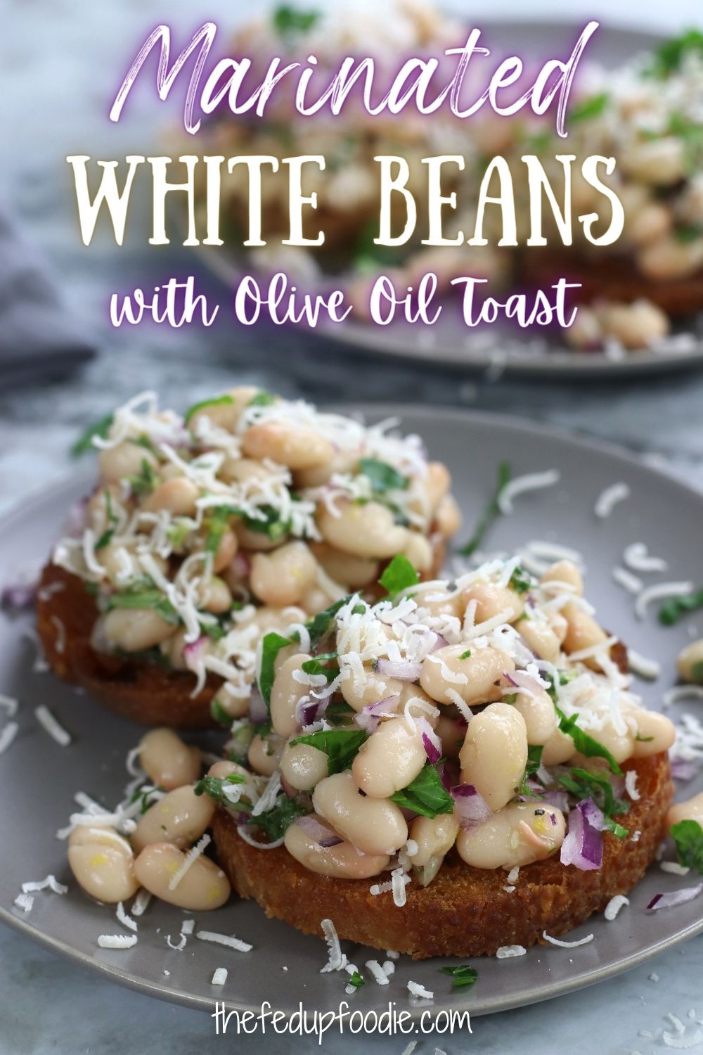 Marinated White Beans recipe is a quick, easy and incredibly flavorful meal or appetizer that is part of the Mediterranean diet. This recipe can be served many ways. However, it is beyond amazing on olive oil toast with freshly grated Parmigiano Reggiano (aka real Italian parmesan cheese). #MarinatedWhiteBeans #MarinatedWhiteBeanSalad #MarinatedWhiteBeansWithOliveOilToast #CannelliniBeanSalad #WhiteBeanSaladRecipes #MarinatedWhiteBeansRecipe