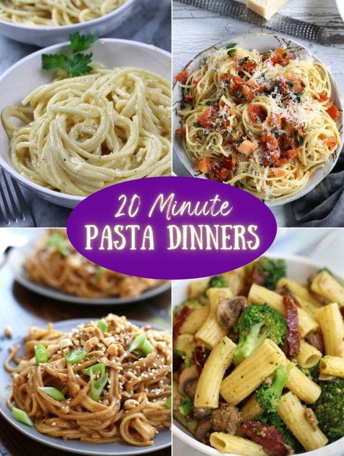 A collage of 20 Minute Pasta Recipes for easy dinner meals.
