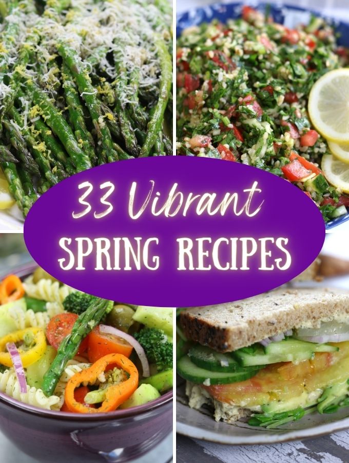 Photos collage showing 4 photos from 33 Vibrant Spring Recipes roundup post.