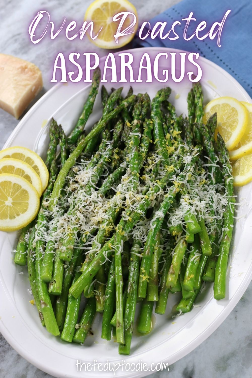 Perfectly tender and yet slightly crisp Roasted Asparagus with garlic, lemon and Parmigiano Reggiano (aka authentic parmesan) is an amazingly delicious side dish. Within the recipe post are tips in choosing the right asparagus, how to store and roasting times. 
#RoastedAsparagus #RoastedAsparagusOven #SheetPanRoastedAsparagus #HowLongToBakeAsparagusInOven #RoastedAsparagusParmesan #GarlicAsparagusRecipe 