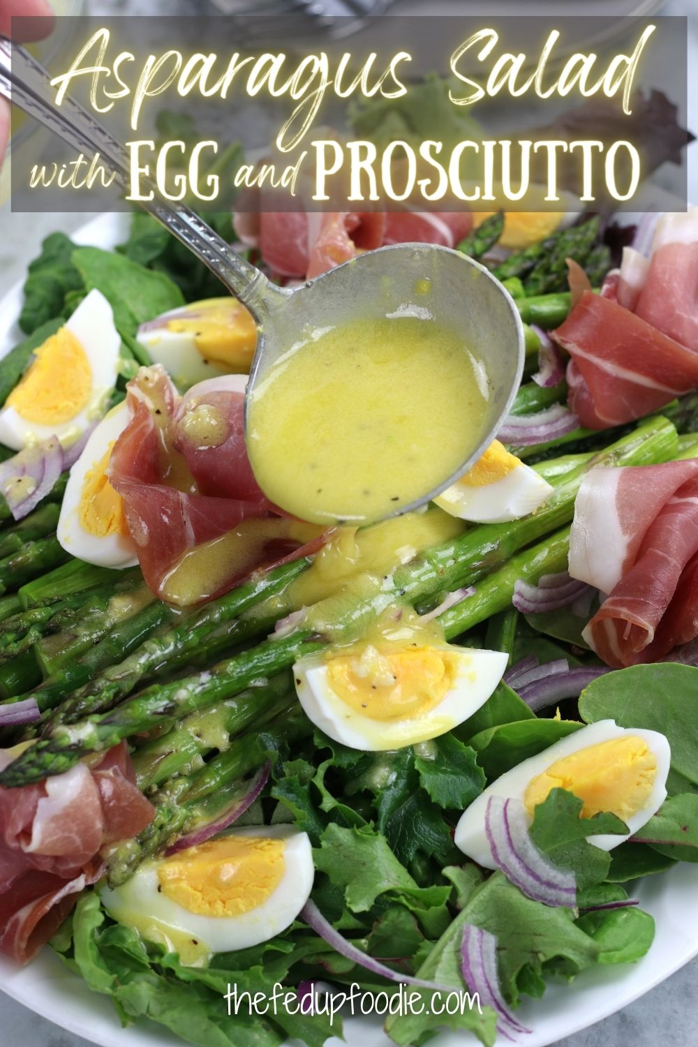 Asparagus Salad with Egg and Prosciutto is special enough for spring and summer holidays and parties or as a simple meal for warmer weather. With make-ahead ingredients, this salad has a quick 5 minute assembly. 
#AsparagusRecipes #AsparagusSalad #AsparagusSaladRecipes #AsparagusSaladCold #AsparagusSaladCold #AsparagusSaladWithLemonVinaigrette #AsparagusSaladRecipesHealthy #AsparagusSaladRecipesSummer #GourmetSaladRecipes