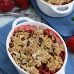 Two servings of Strawberry Crumble Recipe served in white ramekins.
