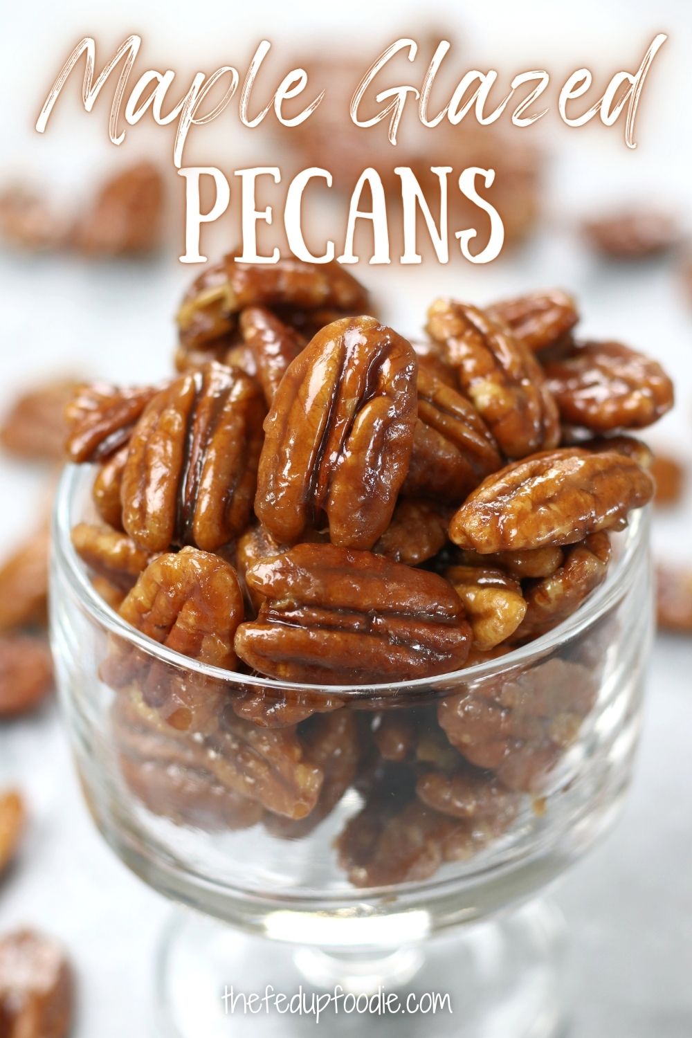 Maple Glazed Pecans recipe  uses only 4 ingredients and comes together in under 10 minutes. These nuts are delicious as a snack, on a charcuterie board, on salads, etc. A simple and healthy homemade treat that feels very decadent.  #MapleGlazedPecansRecipe #MapleGlazedPecansHealthy #GlazedPecansRecipe #CandiedPecansEasy #EasyHomemadeCandiedPecans #CaramelizedPecans 