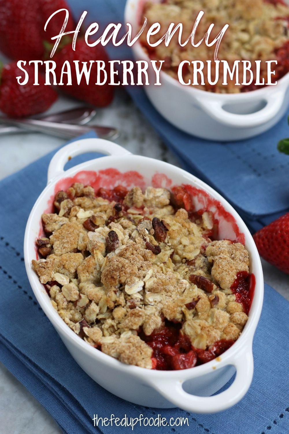 Using fresh or frozen berries, this Strawberry Crumble is a divine dessert with a buttery and crumbly oat pecan topping. This summertime classic is wonderful for parties, BBQ's or just as a treat because of its easy and quick assembly and heavenly flavor. 
#StrawberryCrumble #EasyStrawberryCrumble #StrawberryCrispRecipeCrumble #SummerDessert #SummerDessertWithFruit #SummerDessertWithBerries #SimpleStraw berryDessert