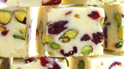 Up close photo of White Christmas Fudge.