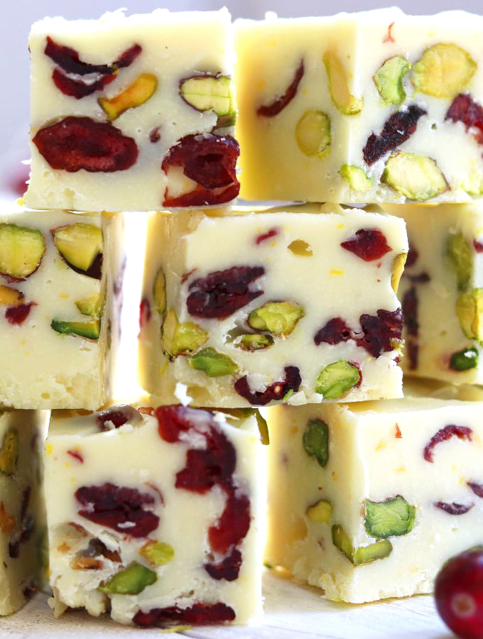 Up close photo of White Christmas Fudge.