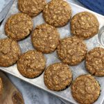 Overhead photo of Cinnamon Oatmeal Muffins in a muffin tin.