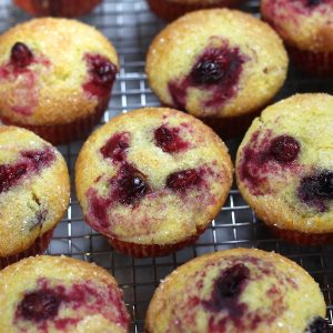 Several rows of baked muffins from Cran Orange Muffin Recipe.