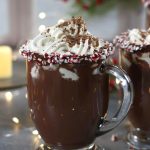 Gourmet Hot Cocoa in a clear glass mug.