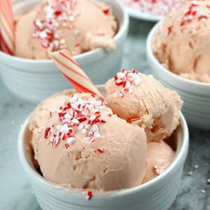 Peppermint Stick Ice Cream served with crushed candy canes.